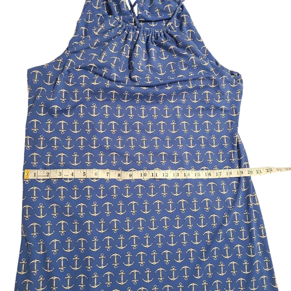 Sleeveless Blue Anchor-Print Midi Dress with Tie Neck - Picture 8 of 11